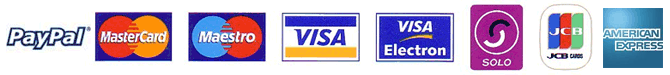 Maestro, Mastercard, Visa, Visa Electron, Solo, JCB, AmEx